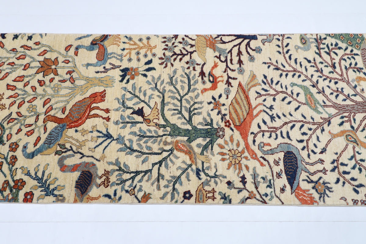 81 x 344 cm | Birds Runner Design Hand Knotted Veg Dye Wool Afghan Carpet