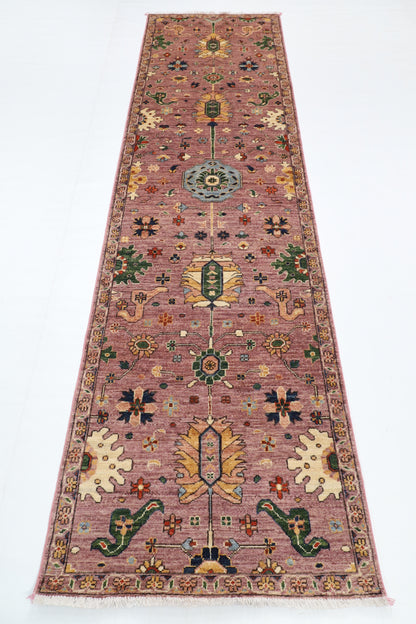 84 x 304 cm | Floral Runner Design Hand Knotted Veg Dye Wool Afghan Carpet
