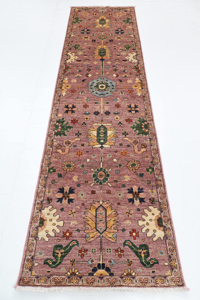 84 x 304 cm | Floral Runner Design Hand Knotted Veg Dye Wool Afghan Carpet