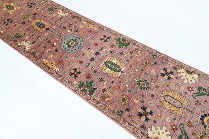 84 x 304 cm | Floral Runner Design Hand Knotted Veg Dye Wool Afghan Carpet