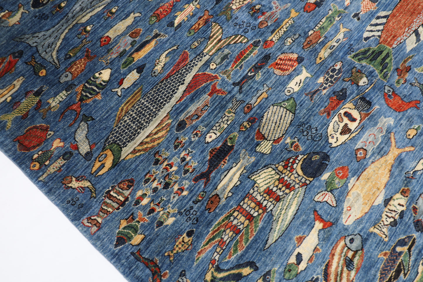 200 x 275 cm | Fish Blue Oriental Area Rug Afghan Hand Knotted Veg Dye Wool carpet