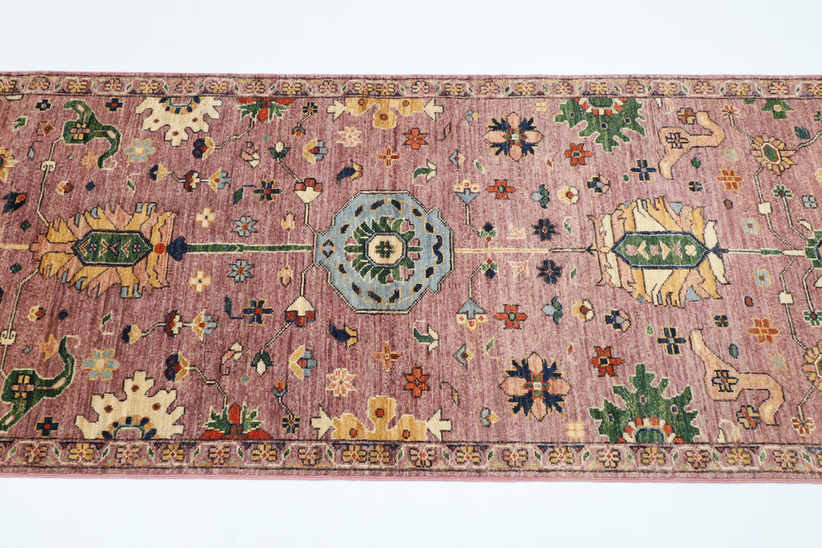 84 x 304 cm | Floral Runner Design Hand Knotted Veg Dye Wool Afghan Carpet