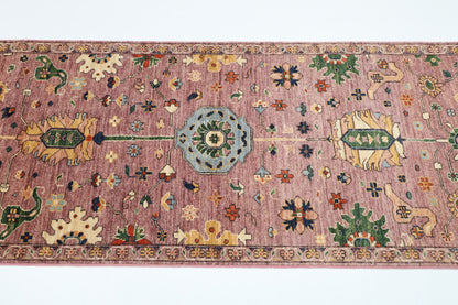 84 x 304 cm | Floral Runner Design Hand Knotted Veg Dye Wool Afghan Carpet