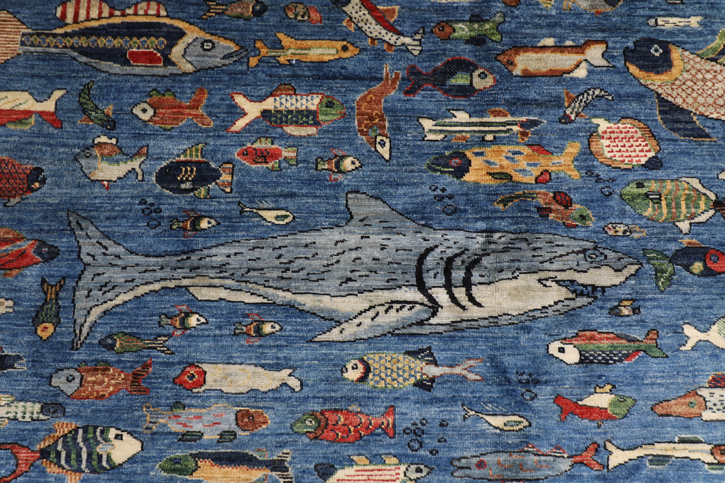 200 x 275 cm | Fish Blue Oriental Area Rug Afghan Hand Knotted Veg Dye Wool carpet