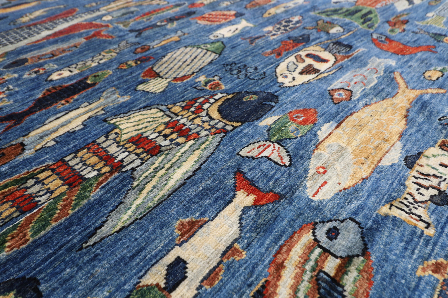 200 x 275 cm | Fish Blue Oriental Area Rug Afghan Hand Knotted Veg Dye Wool carpet