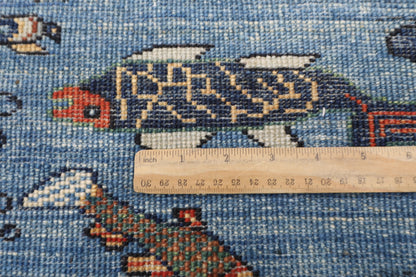 200 x 275 cm | Fish Blue Oriental Area Rug Afghan Hand Knotted Veg Dye Wool carpet