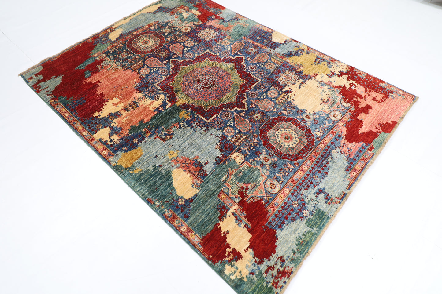 156 x 207 cm |  Mamluk Abstract Oriental Area Rug Afghan Hand Knotted Veg Dye Wool carpet