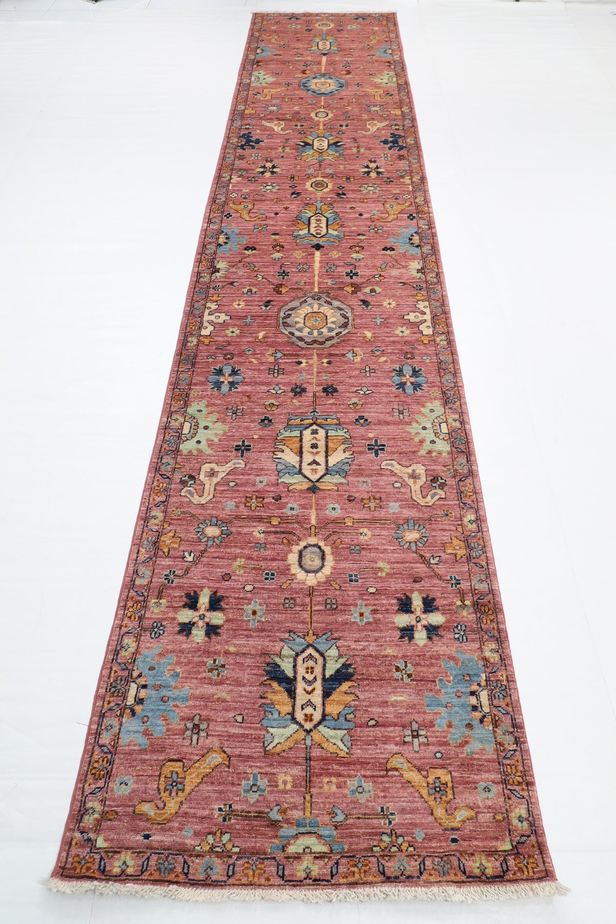 87 x 419 cm | Floral Runner Design Hand Knotted Veg Dye Wool Afghan Carpet