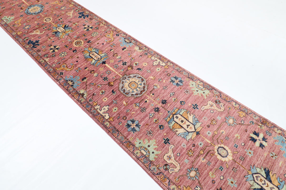 87 x 419 cm | Floral Runner Design Hand Knotted Veg Dye Wool Afghan Carpet