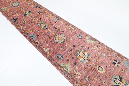 87 x 419 cm | Floral Runner Design Hand Knotted Veg Dye Wool Afghan Carpet