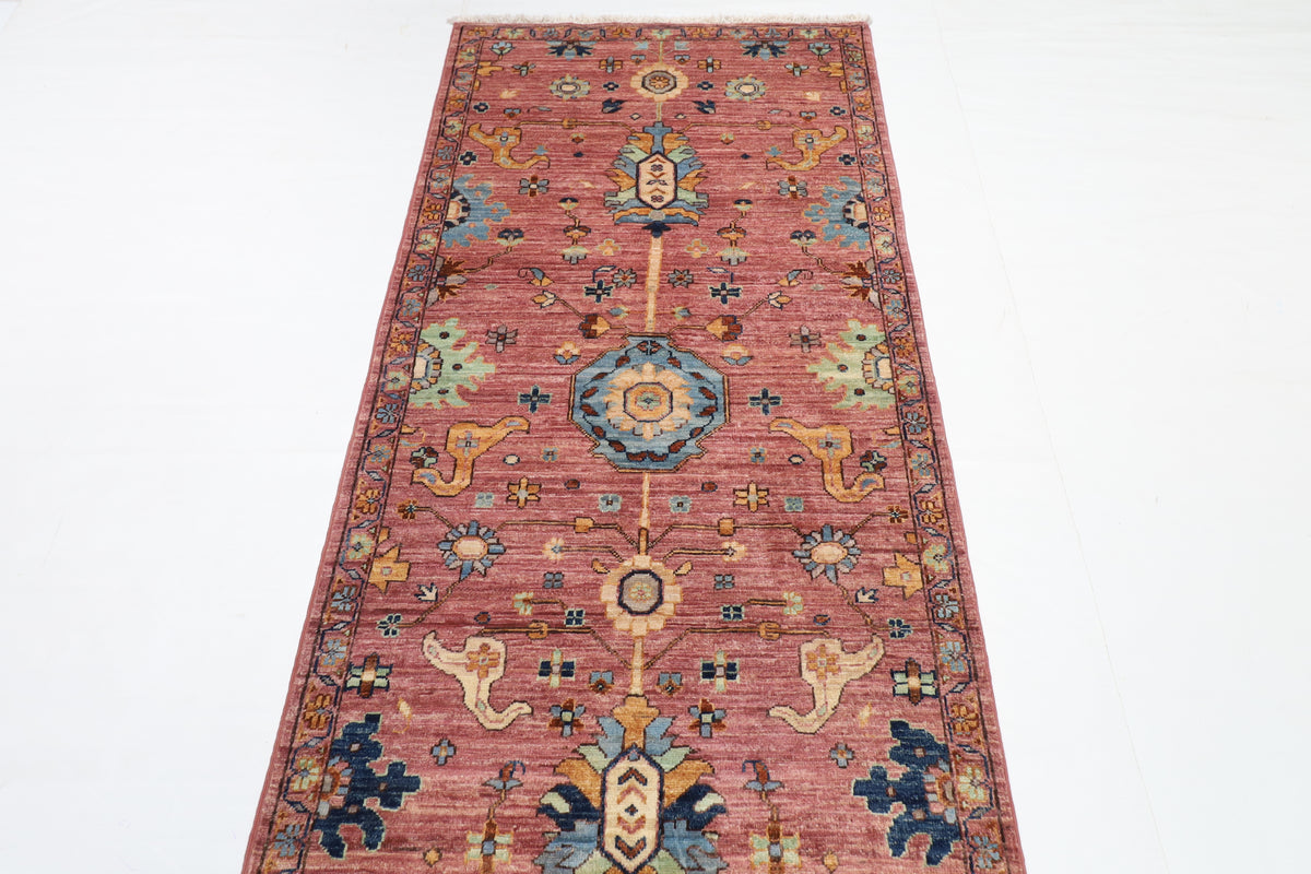 87 x 419 cm | Floral Runner Design Hand Knotted Veg Dye Wool Afghan Carpet