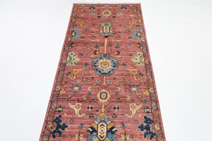 87 x 419 cm | Floral Runner Design Hand Knotted Veg Dye Wool Afghan Carpet