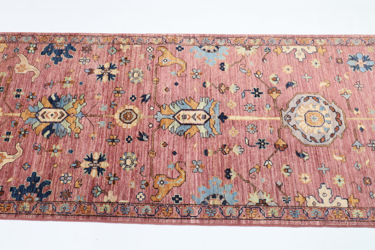 87 x 419 cm | Floral Runner Design Hand Knotted Veg Dye Wool Afghan Carpet