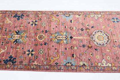 87 x 419 cm | Floral Runner Design Hand Knotted Veg Dye Wool Afghan Carpet