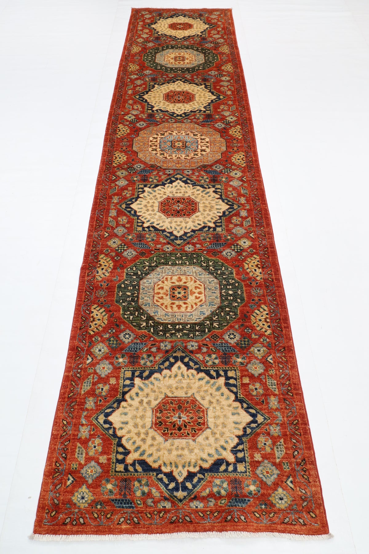 84 x 345 cm | mamluk Runner Design Hand Knotted Veg Dye Wool Afghan Carpet
