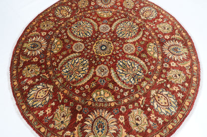 197 x 198 cm | Suzani Red Oriental Round Rug Afghan Hand Knotted Veg Dye Wool carpet