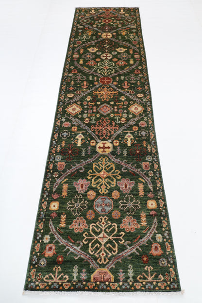 82 x 300 cm | Floral Runner Design Hand Knotted Veg Dye Wool Afghan Carpet