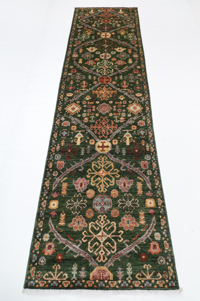 82 x 300 cm | Floral Runner Design Hand Knotted Veg Dye Wool Afghan Carpet