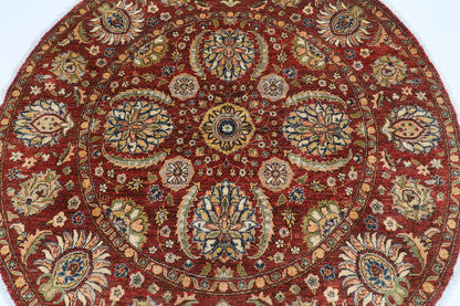 197 x 198 cm | Suzani Red Oriental Round Rug Afghan Hand Knotted Veg Dye Wool carpet