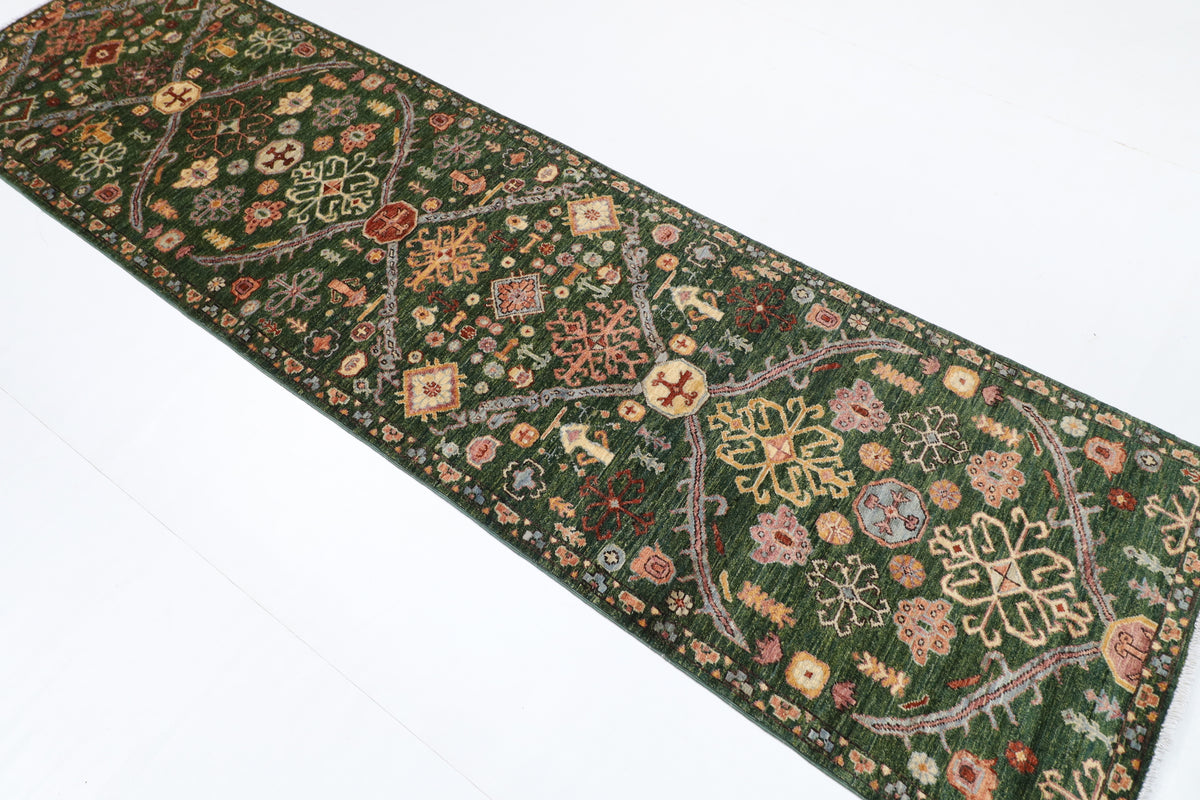 82 x 300 cm | Floral Runner Design Hand Knotted Veg Dye Wool Afghan Carpet