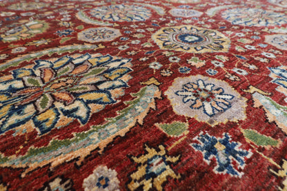 197 x 198 cm | Suzani Red Oriental Round Rug Afghan Hand Knotted Veg Dye Wool carpet