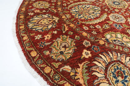 197 x 198 cm | Suzani Red Oriental Round Rug Afghan Hand Knotted Veg Dye Wool carpet