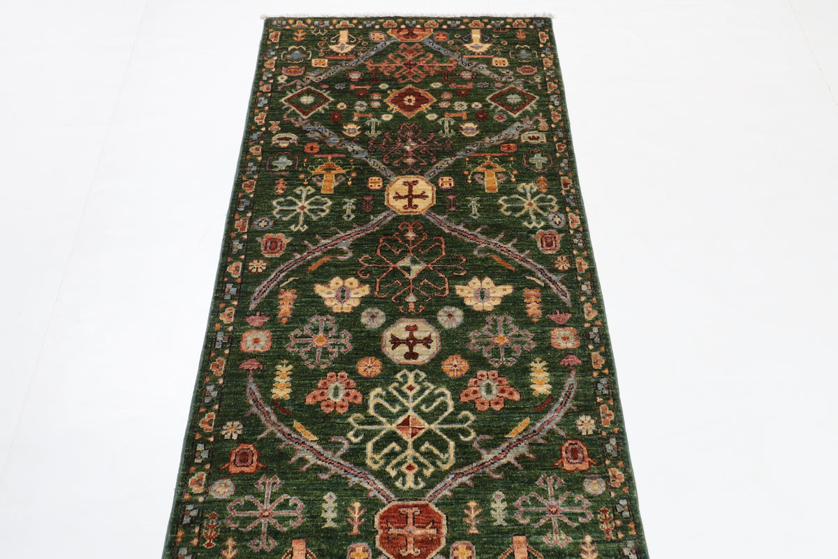 82 x 300 cm | Floral Runner Design Hand Knotted Veg Dye Wool Afghan Carpet