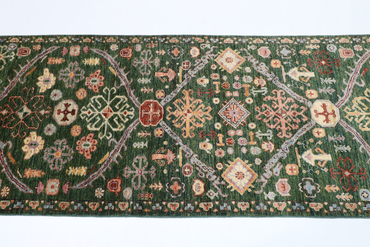 82 x 300 cm | Floral Runner Design Hand Knotted Veg Dye Wool Afghan Carpet