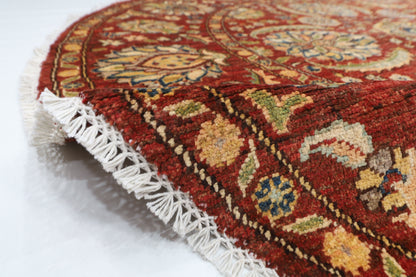197 x 198 cm | Suzani Red Oriental Round Rug Afghan Hand Knotted Veg Dye Wool carpet