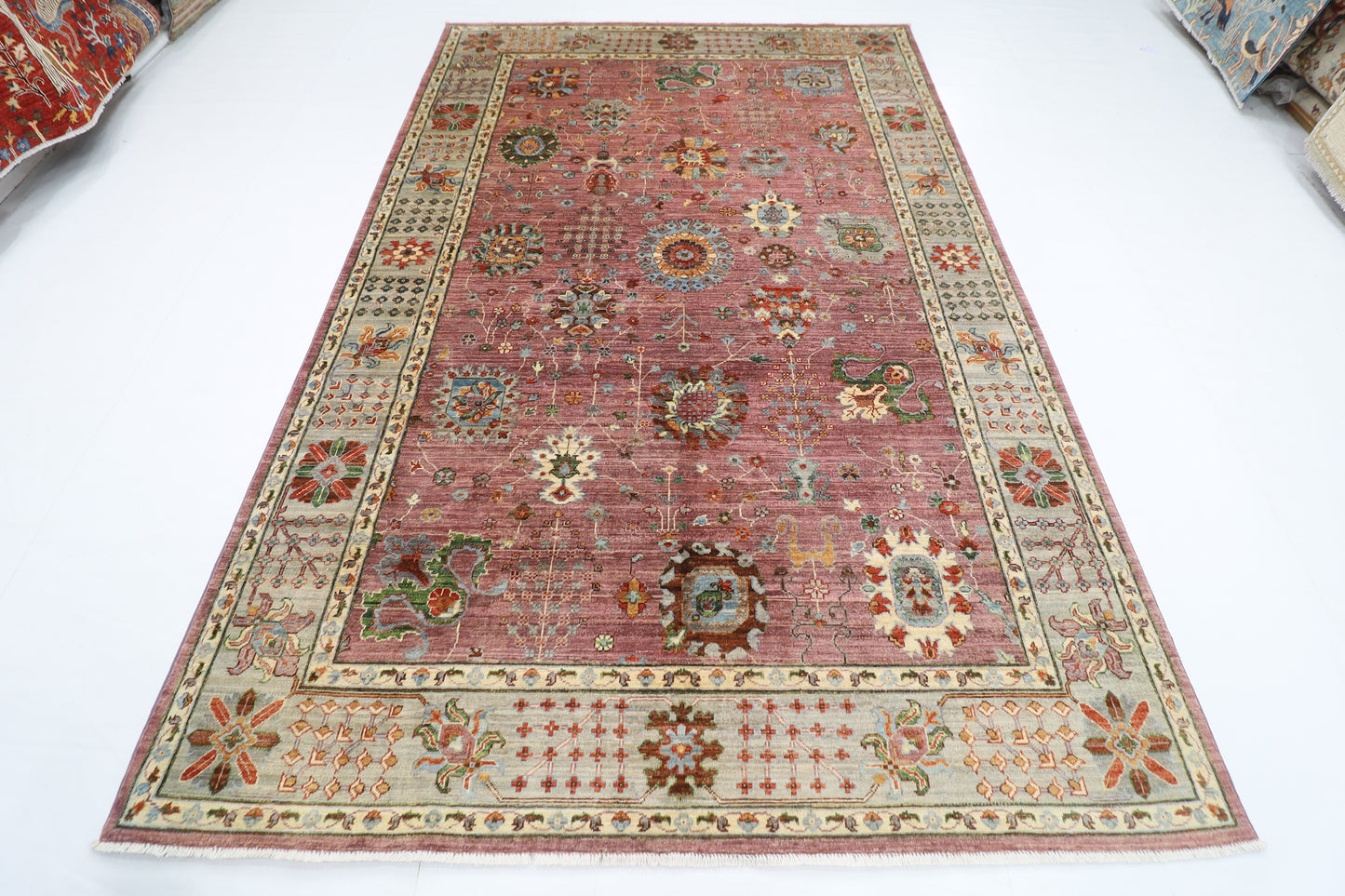 196 x 300 cm | Floral Pink Oriental Area Rug Afghan Hand Knotted Veg Dye Wool carpet