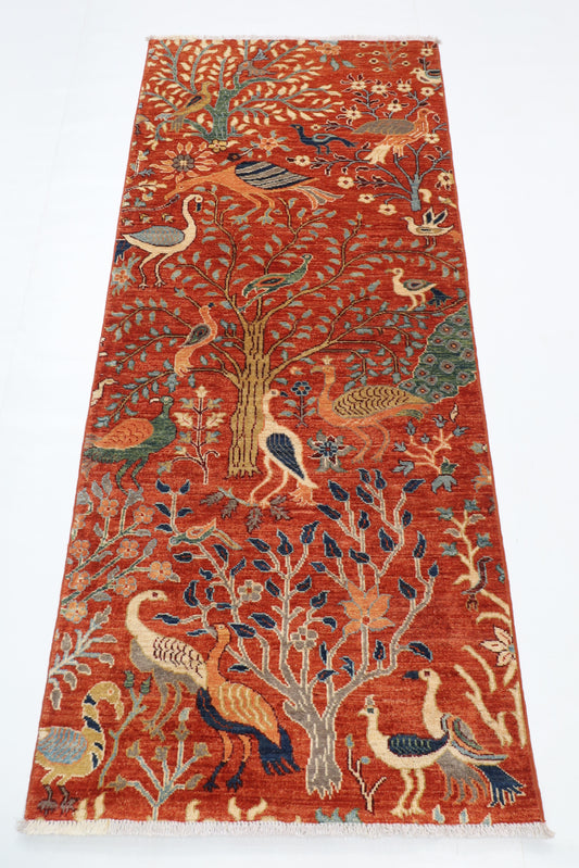 84 x 198 cm | Birds Runner Design Hand Knotted Veg Dye Wool Afghan Carpet