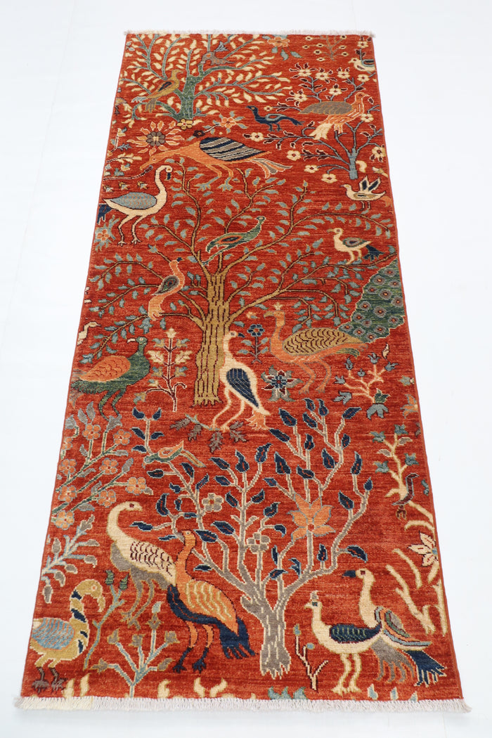 84 x 198 cm | Birds Runner Design Hand Knotted Veg Dye Wool Afghan Carpet