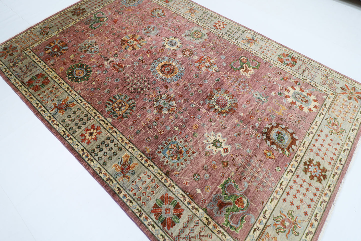 196 x 300 cm | Floral Pink Oriental Area Rug Afghan Hand Knotted Veg Dye Wool carpet