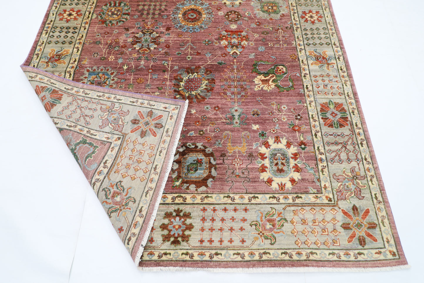 196 x 300 cm | Floral Pink Oriental Area Rug Afghan Hand Knotted Veg Dye Wool carpet