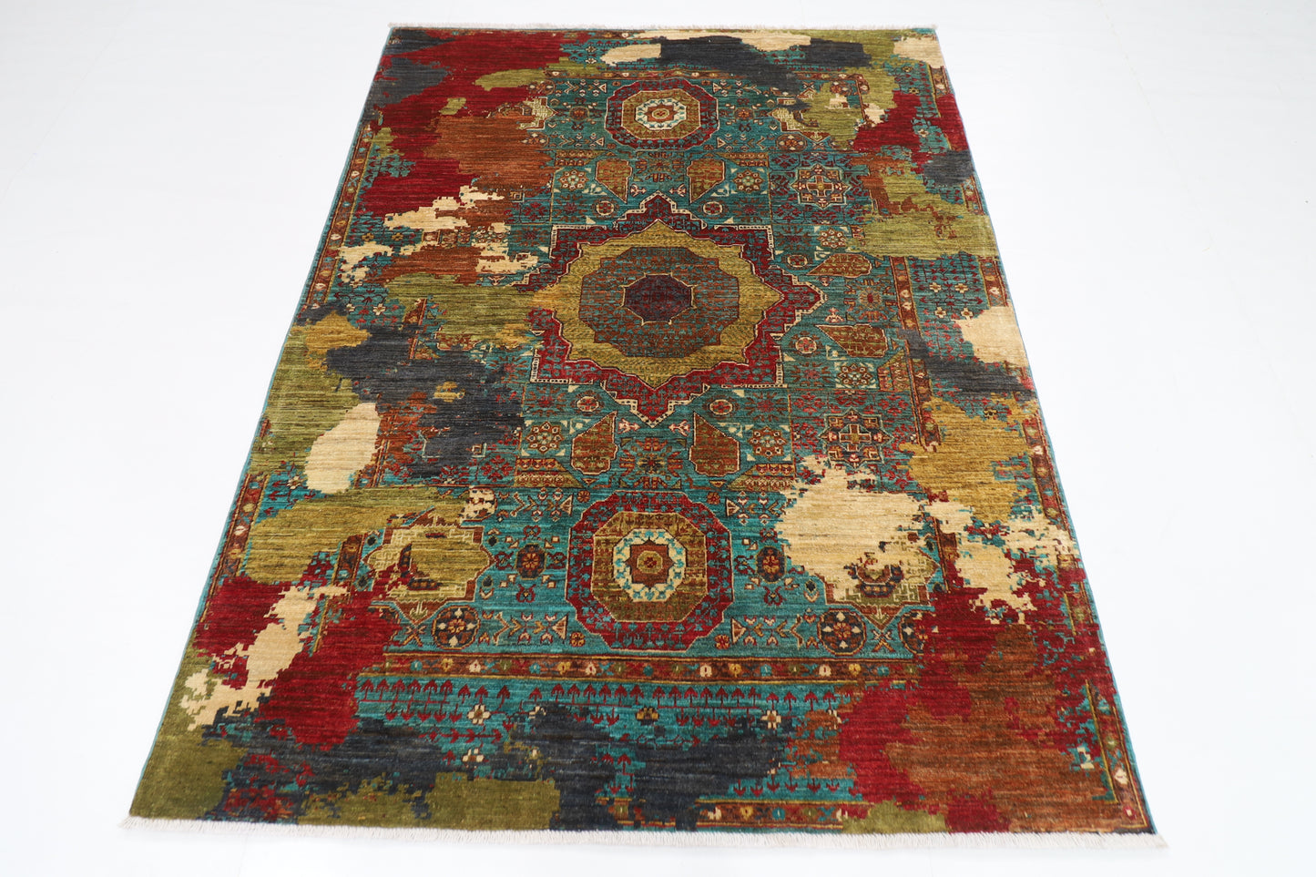 151 x 194 cm | Mamluk Abstract Oriental Area Rug Afghan Hand Knotted Veg Dye Wool carpet