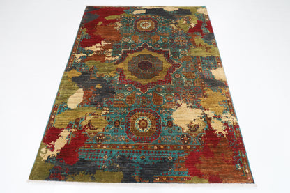 151 x 194 cm | Mamluk Abstract Oriental Area Rug Afghan Hand Knotted Veg Dye Wool carpet