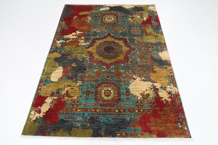 151 x 194 cm | Mamluk Abstract Oriental Area Rug Afghan Hand Knotted Veg Dye Wool carpet