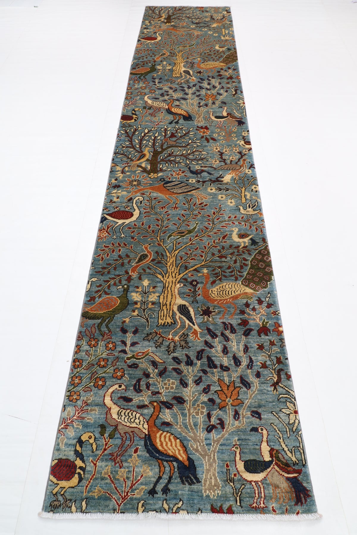 84 x 399 cm | Birds Runner Design Hand Knotted Veg Dye Wool Afghan Carpet
