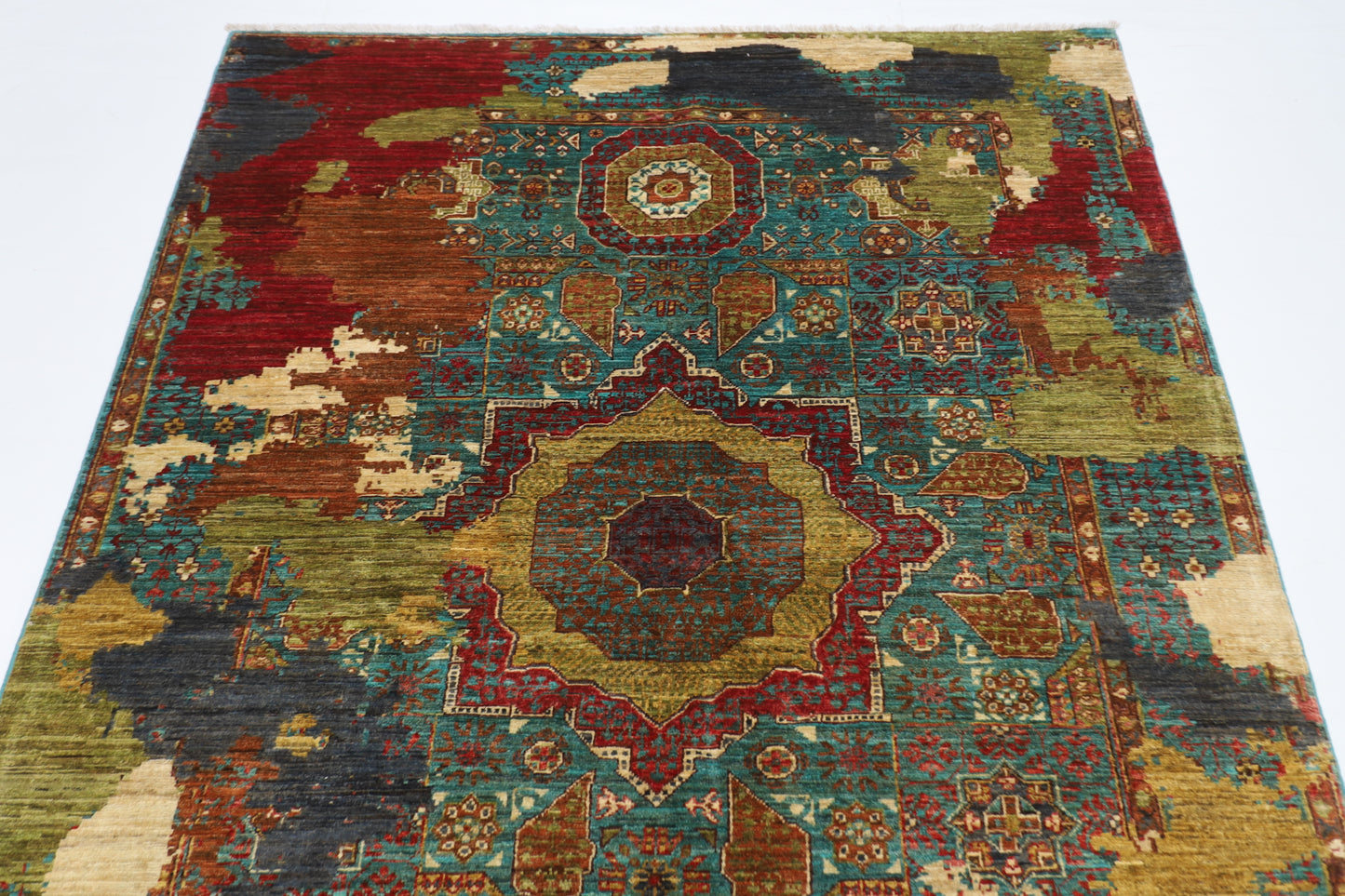 151 x 194 cm | Mamluk Abstract Oriental Area Rug Afghan Hand Knotted Veg Dye Wool carpet
