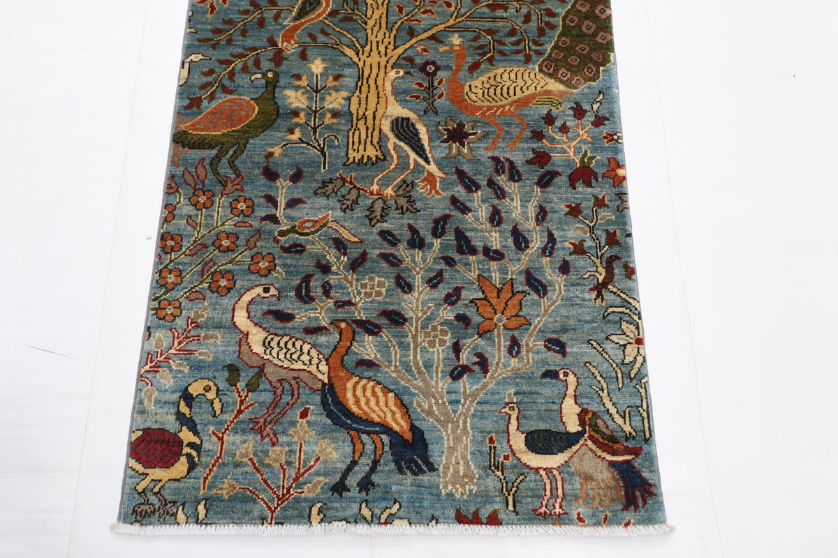 84 x 399 cm | Birds Runner Design Hand Knotted Veg Dye Wool Afghan Carpet