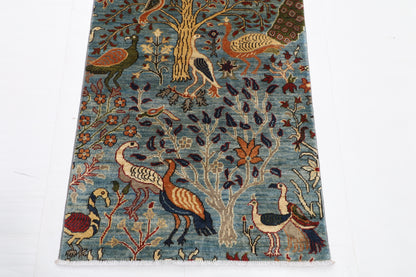 84 x 399 cm | Birds Runner Design Hand Knotted Veg Dye Wool Afghan Carpet