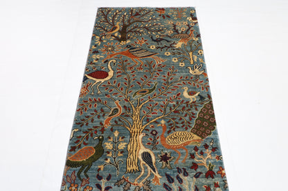 84 x 399 cm | Birds Runner Design Hand Knotted Veg Dye Wool Afghan Carpet