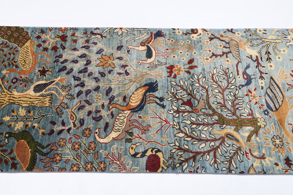 84 x 399 cm | Birds Runner Design Hand Knotted Veg Dye Wool Afghan Carpet