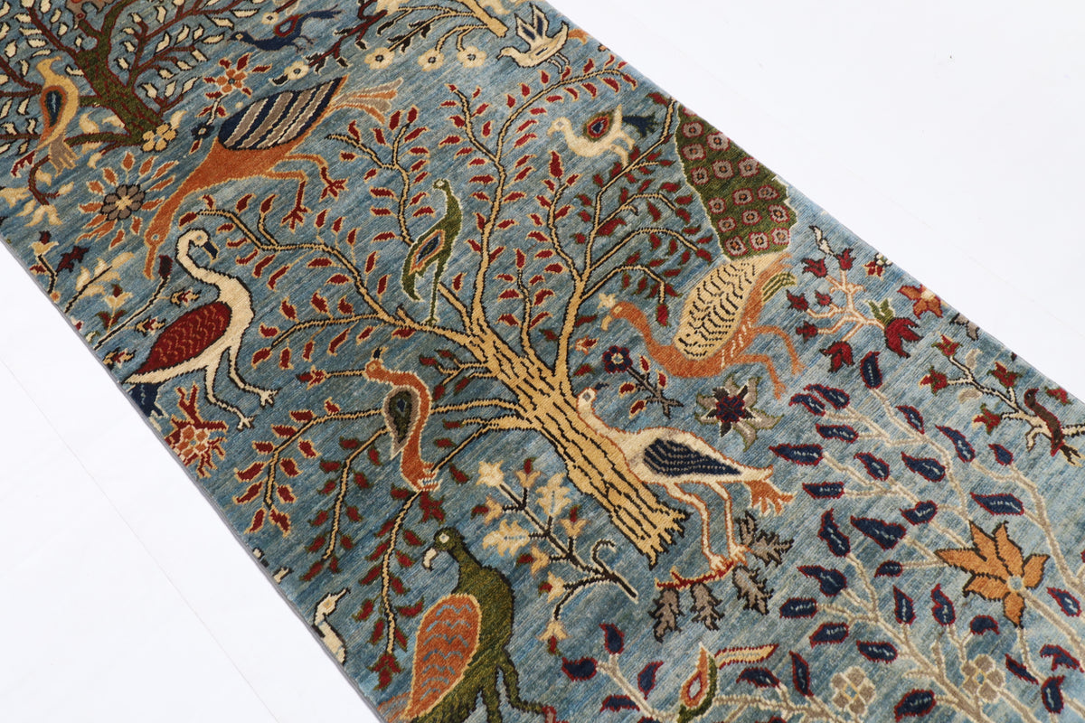 84 x 399 cm | Birds Runner Design Hand Knotted Veg Dye Wool Afghan Carpet