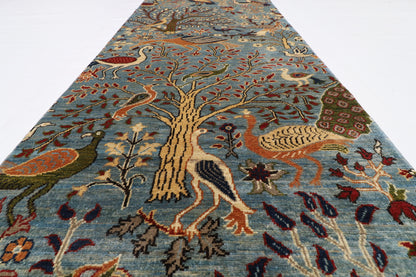 84 x 399 cm | Birds Runner Design Hand Knotted Veg Dye Wool Afghan Carpet