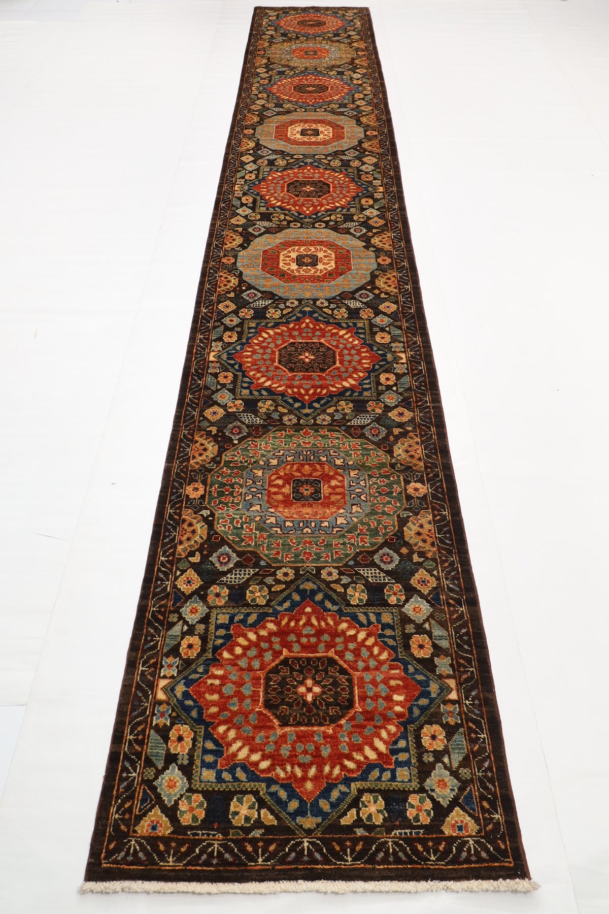 75 x 457 cm | Mamluk Runner Design Hand Knotted Veg Dye Wool Afghan Carpet