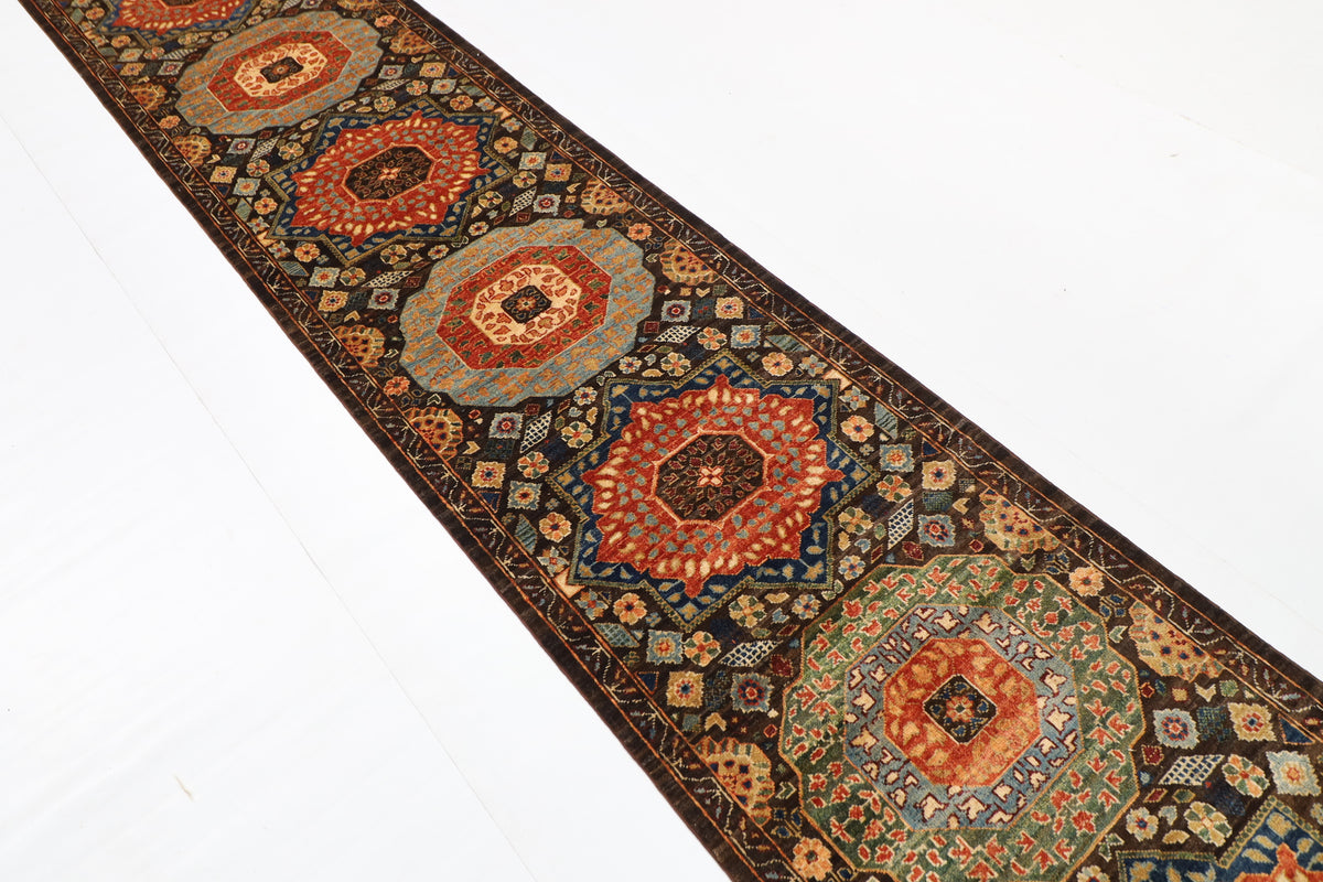 75 x 457 cm | Mamluk Runner Design Hand Knotted Veg Dye Wool Afghan Carpet