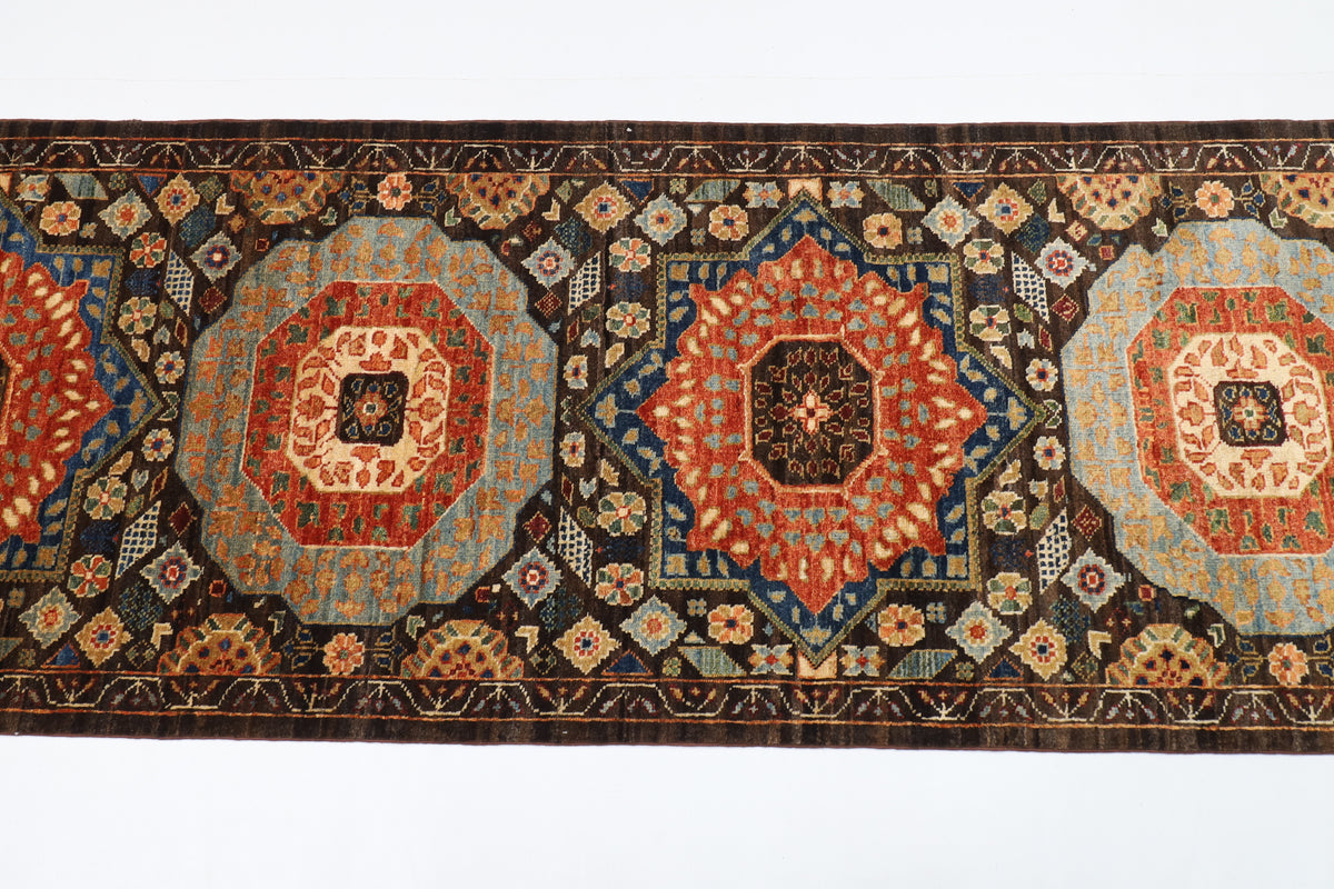 75 x 457 cm | Mamluk Runner Design Hand Knotted Veg Dye Wool Afghan Carpet