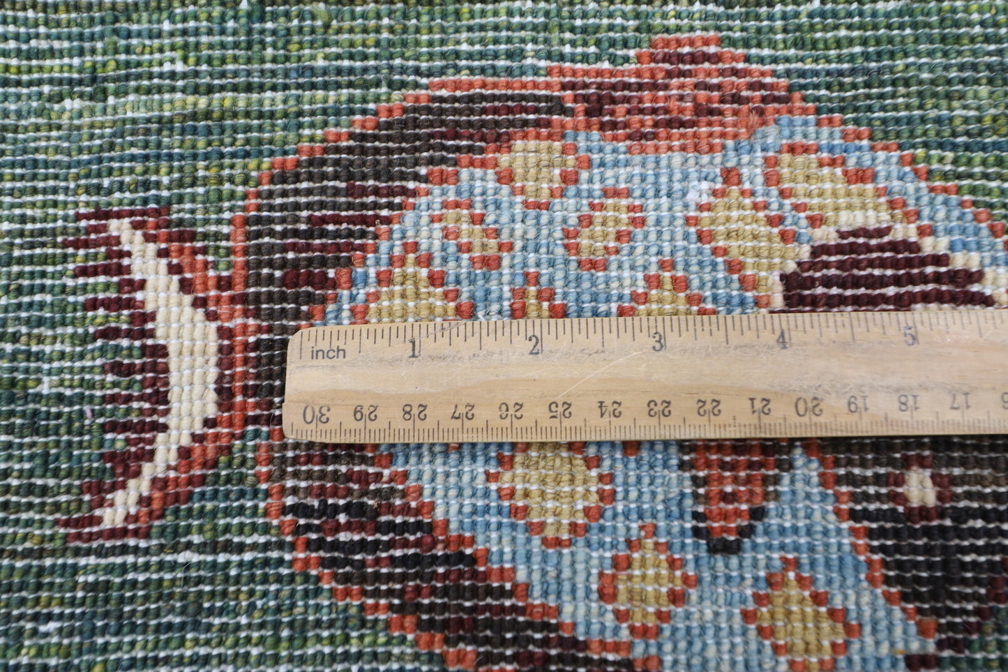 154 x 201 cm | Fish Green Oriental Area Rug Afghan Hand Knotted Veg Dye Wool carpet