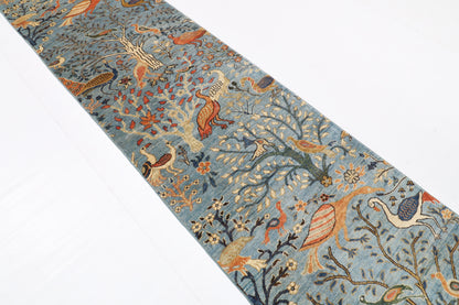 84 x 482 cm | Birds Runner Design Hand Knotted Veg Dye Wool Afghan Carpet